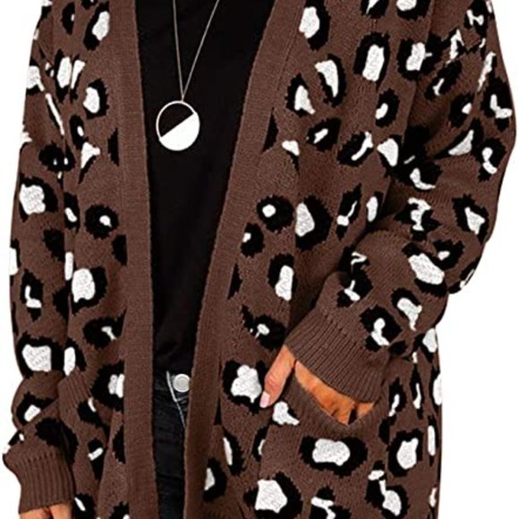 NWT Plus Size Grecerelle Open Front Leopard Print Cardigan Sweater - Size 2XL - Picture 2 of 15